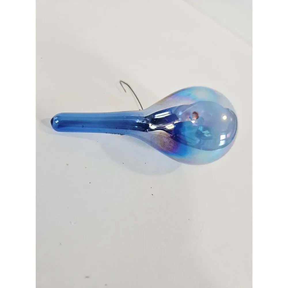 Vintage Hand Blown Glass Opalescent Blue Bird Sun Catcher Christmas Ornament